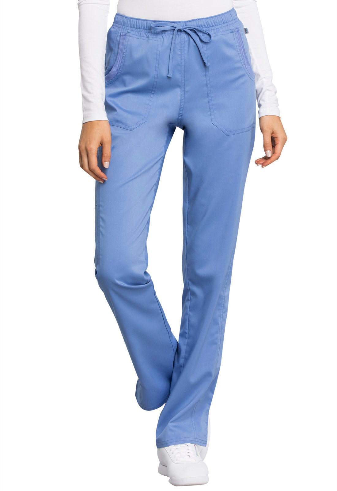 Mid Rise Straight Leg Drawstring Pant - Ciel Blue