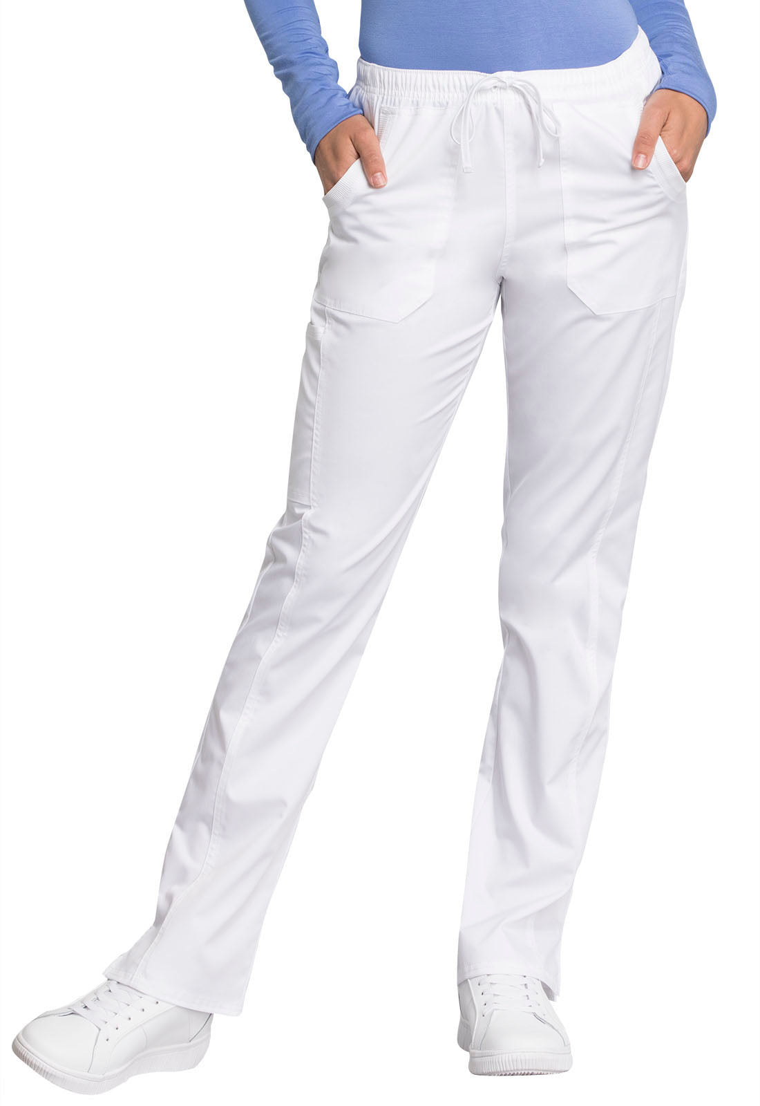 Mid Rise Straight Leg Drawstring Pant - White