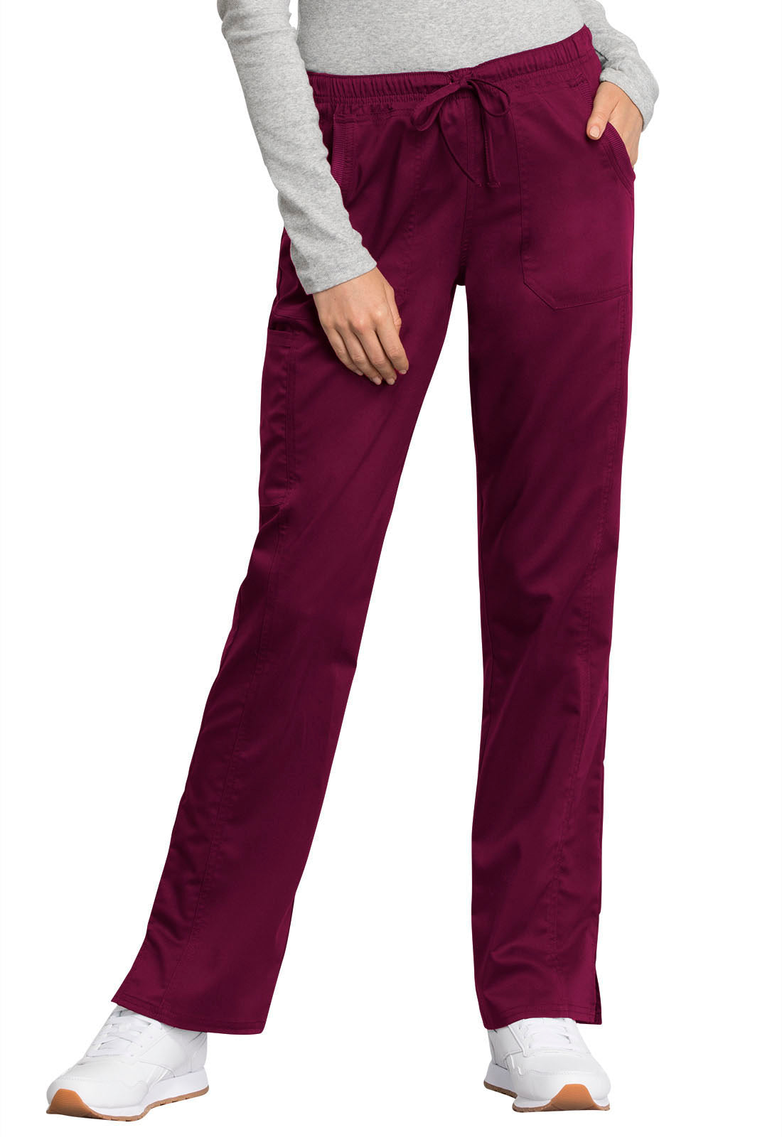 Mid Rise Straight Leg Drawstring Pant - Wine