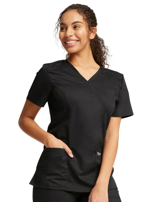 Cherokee Womens' WW Revolution Mock Wrap Top - Black