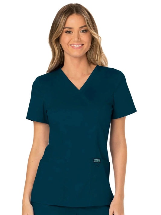 Cherokee Womens' WW Revolution Mock Wrap Top - Caribbean Blue