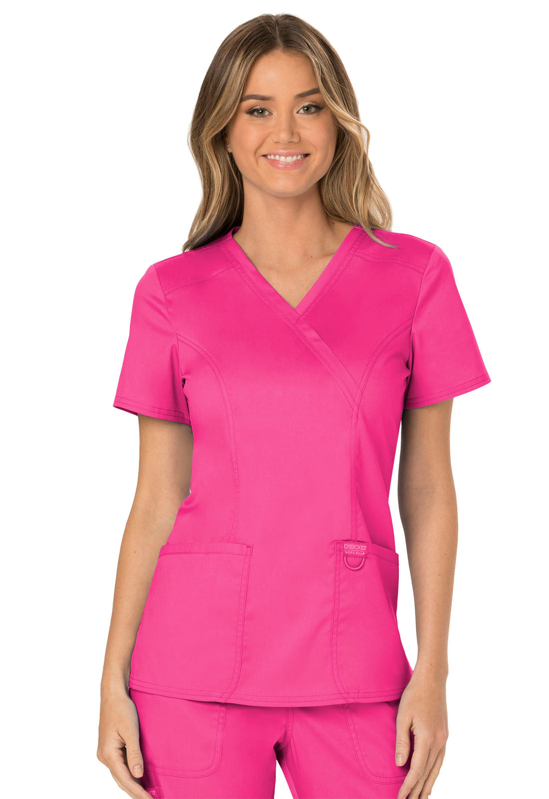 Cherokee Womens' WW Revolution Mock Wrap Top - Electric Pink