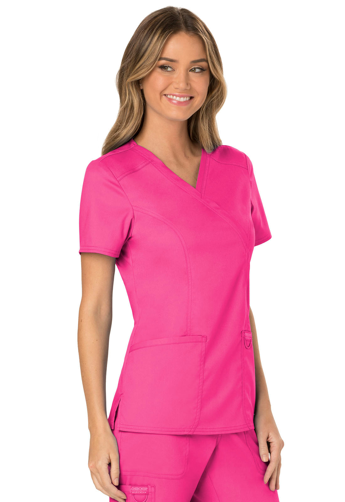 Cherokee Womens' WW Revolution Mock Wrap Top - Electric Pink