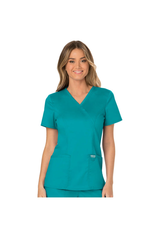 Cherokee Womens' WW Revolution Mock Wrap Top - Teal Blue