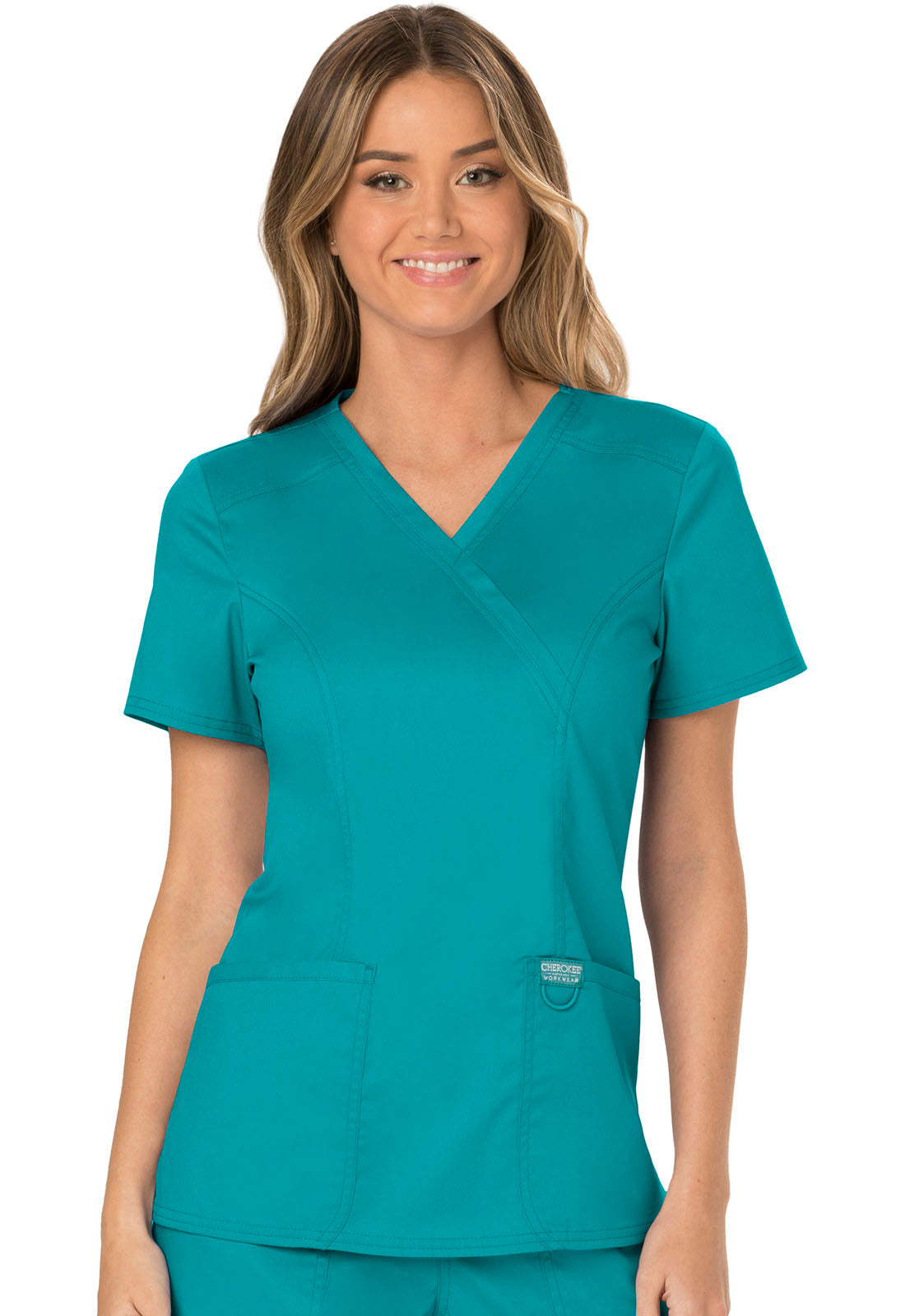 Cherokee Womens' WW Revolution Mock Wrap Top - Teal Blue