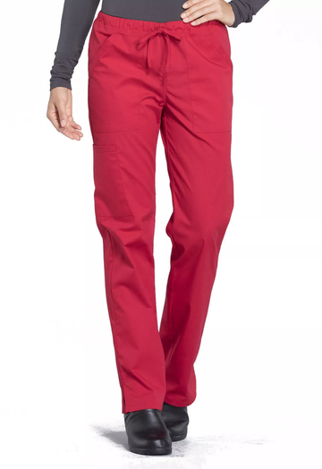 Mid Rise Straight Leg Drawstring Pant - Red