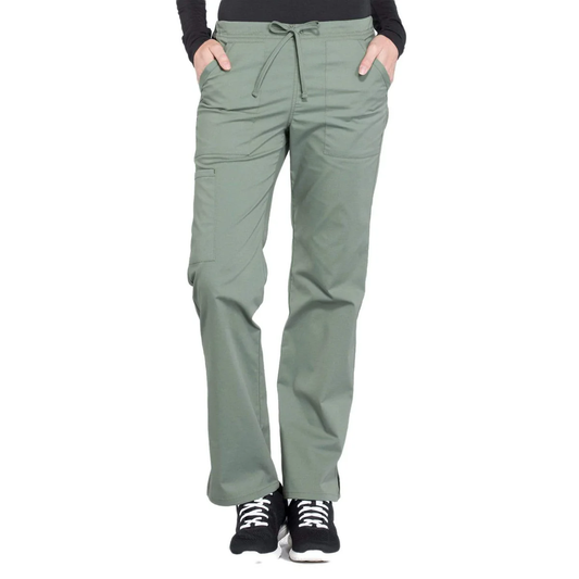 Mid Rise Straight Leg Drawstring Pant - Olive